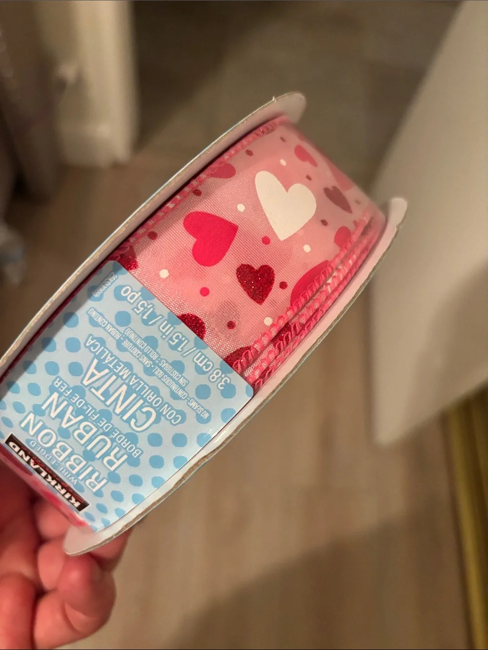NEW Kirkland Sealed Pink Heart Wire-Edged Ribbon Roll - 1.5 in X 50 Yrds